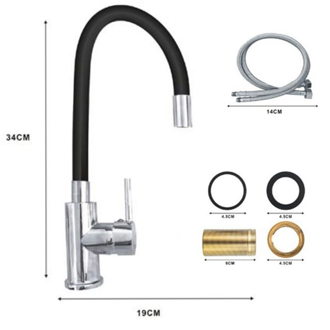 MISCELATORE CANNA ALTA FLESSIBILE RUBINETTO MONOCOMANDO CUCINA NERO 1987-1