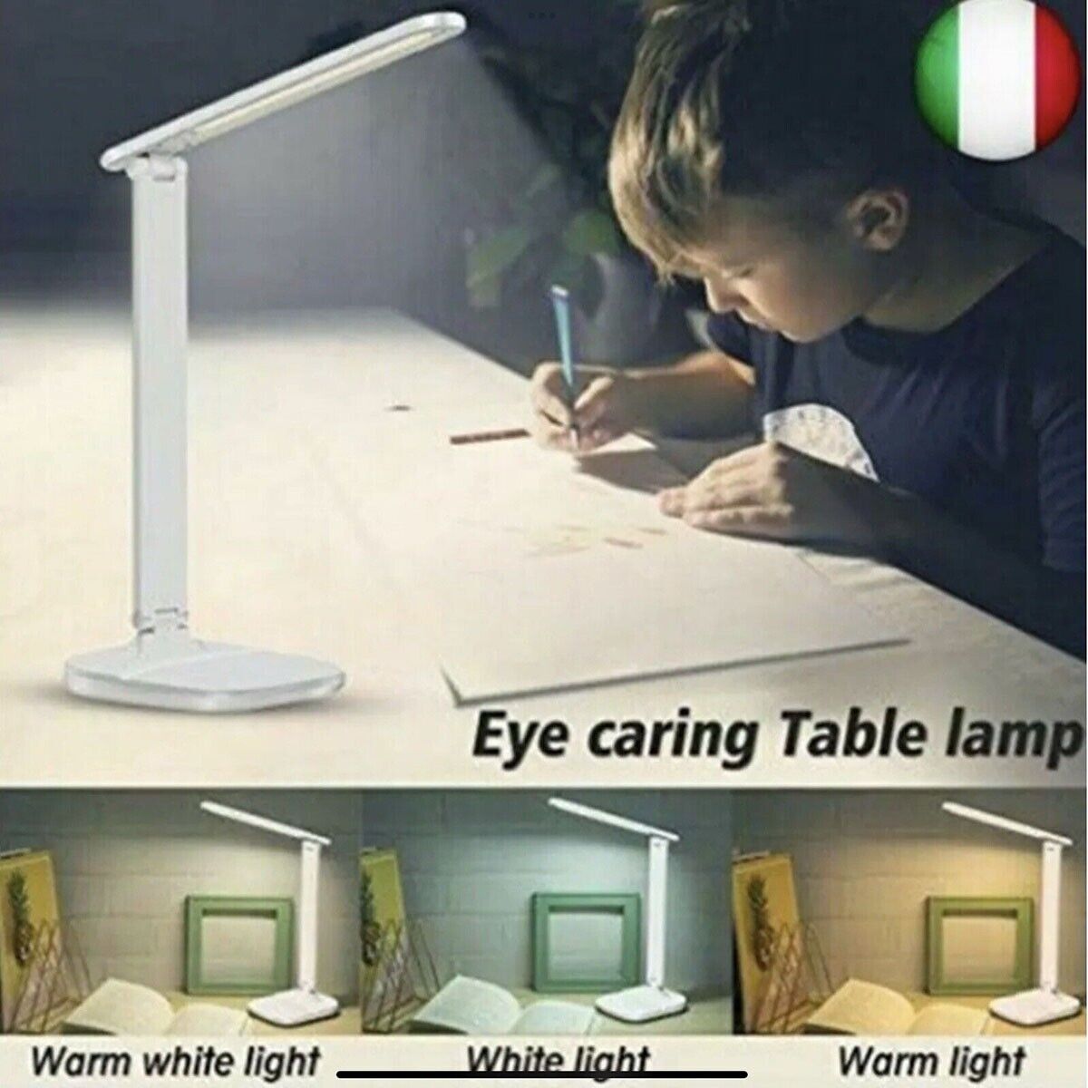 LAMPADA TOUCH RICARICABILE PIEGHEVOLE 180° LUCE LED SCRIVANIA E TAVOLO TE-B0371