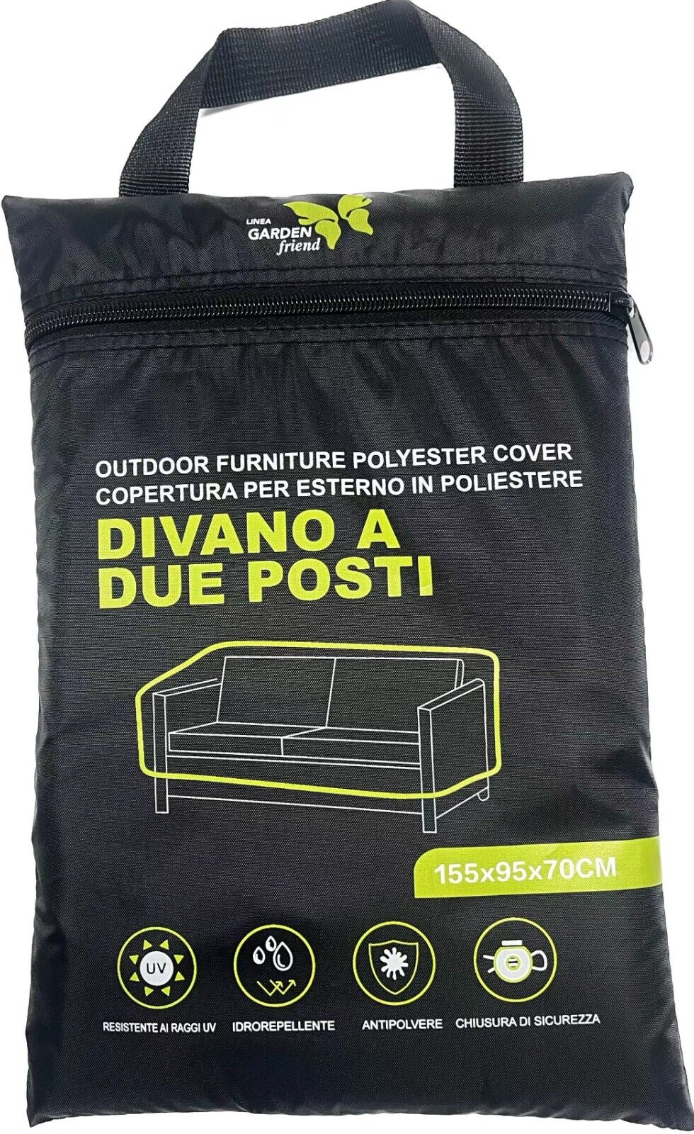 Copertura Protettiva Da Esterno 155X95X70Cm Per Divano A Due Posti Resistente all'Acqua e Raggi UV col nero C2438102