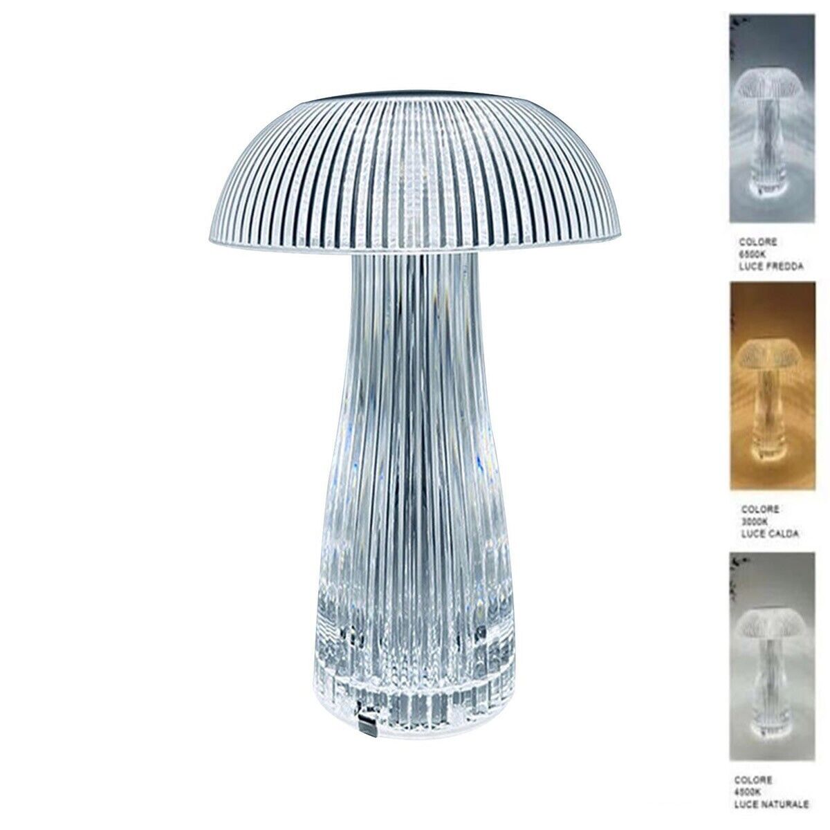 LAMPADA DA TAVOLO LED RICARICABILE USB DECORATIVA EFFETTO CRISTALLO FUNGO