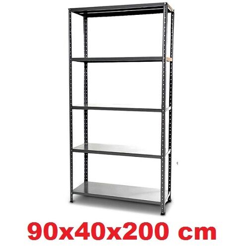 KIT SCAFFALE SCAFFALATURA METALLO 5 RIPIANI CON RINFORZO CM 90X40X200 CANTINA