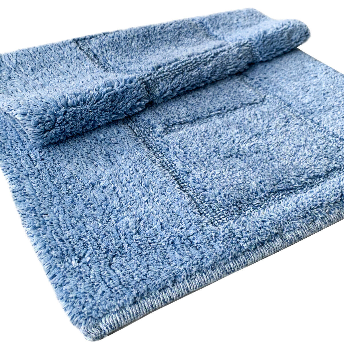 Tappeto Bagno Cotone Shaggy 55x90 Cm Azzurro Scendiletto Camera Morbido Assorbente Antiscivolo