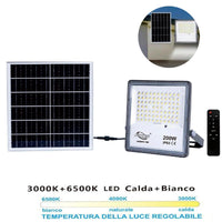 FARO LED FARETTO PANNELLO SOLARE CREPUSCOLARE TELECOMANDO DA 3000K A 6500K 200w