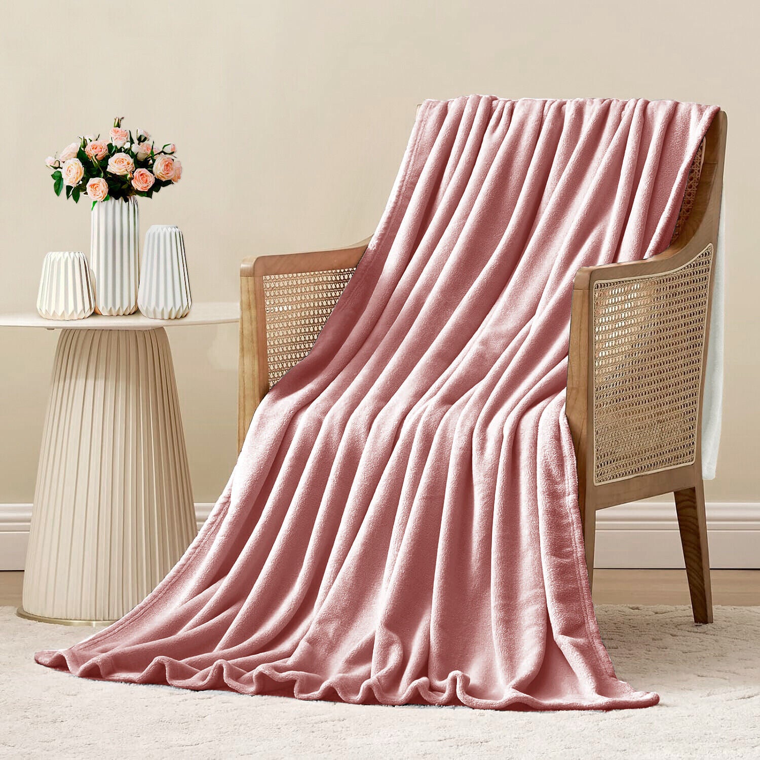 Coperta Plaid 160x210 cm Morbida Vellutata Pile Caldo Soffice Avvolgente Divano Letto Poltrona Rosa