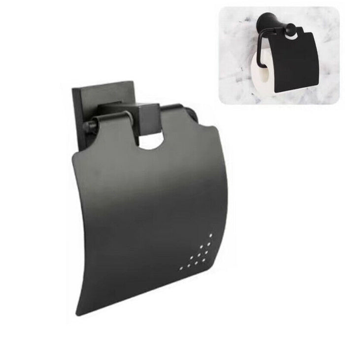 PORTA ROTOLO CARTA IGIENICA MURO TOILETTE PARETE SUPPORTO NERO BAGNO 02095