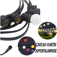 CATENARIA LUCI 10MT E 20 PORTALAMPADE E27 NERA ALLUNGABILE IP54 INTERNO ESTERNO