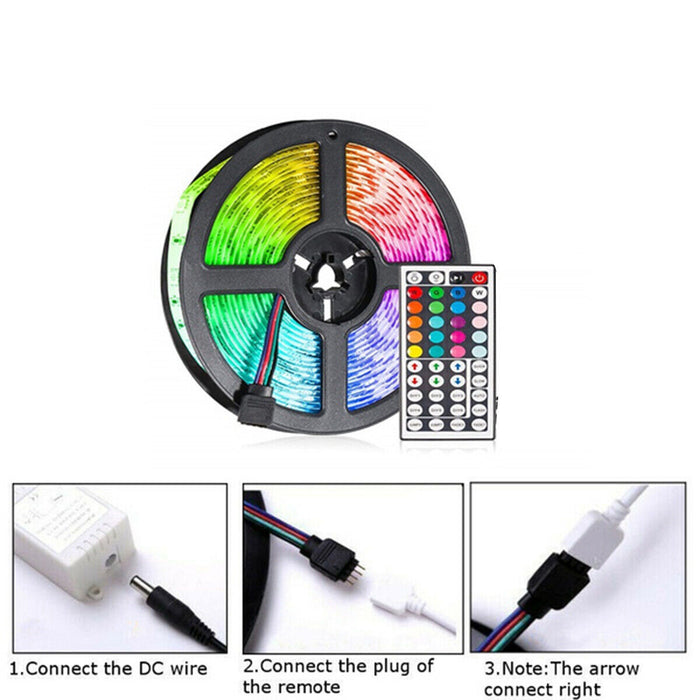 STRISCIA STRIP LED 5050 5M LUCE IP65 ALIMENTATORE 12V TELECOMANDO RGB 13W/M 0245