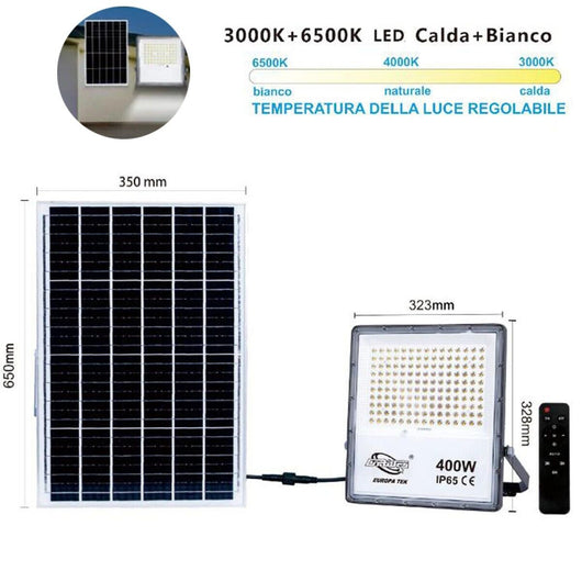 FARO LED FARETTO PANNELLO SOLARE CREPUSCOLARE TELECOMANDO DA 3000K A 6500K 400W