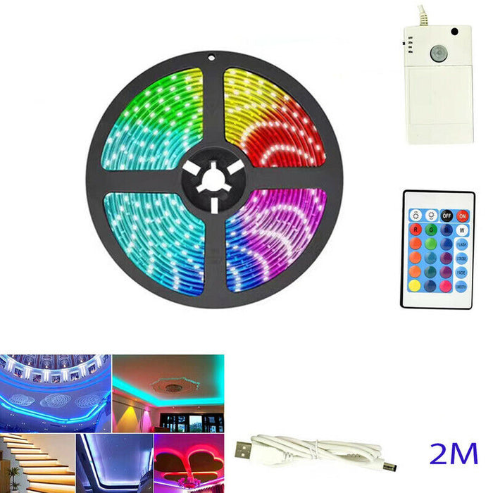 STRISCIA LED CON SENSORE MOVIMENTO A INFRAROSSI USB BATTERIA 2M RGB TE-B0452