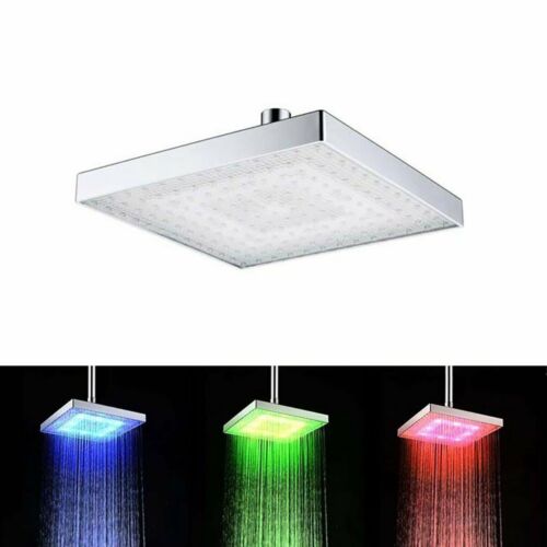 SOFFIONE DOCCIA QUADRATO MULTICOLOR 6 LED TRASPARENTE CROMOTERAPIA 14CM