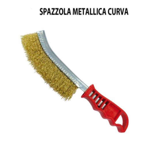 SPAZZOLA METALLICA CURVA PER FERRO SMERIGLIA BARBEQUE BRICOLAGE ACCIAIO OTTONATO