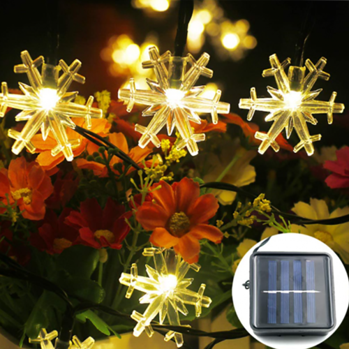 CATENARIA 30 LUCI LED ENERGIA SOLARE FIOCCO NEVE NATALE BIANCO NATURALE ESTERNO