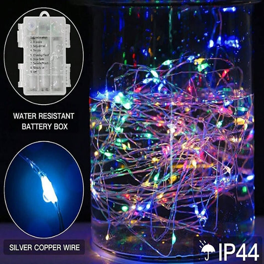 Striscia Led 10M 100 Led Rgb Multicolore A Batteria Luce Luci Natale Albero Filo