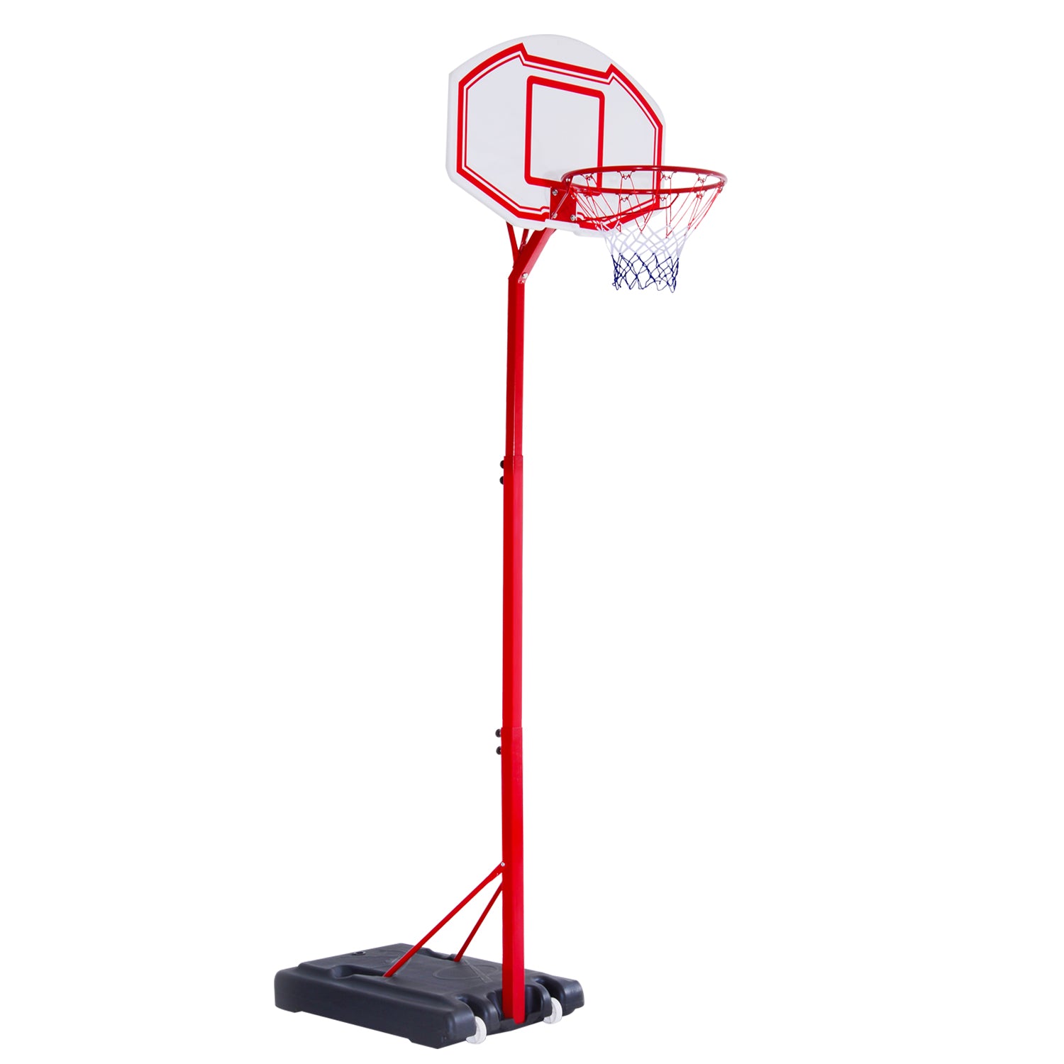 Canestro Basket Autoportante 210-260 cm Altezza Regolabile  e Ruote in Acciaio Rosso