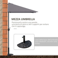 Mezzo Ombrellone da Giardino Mezzaluna 230 x130x245 cm con Apertura a Manovella Grigio