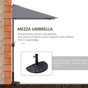 Mezzo Ombrellone da Giardino Mezzaluna 230 x130x245 cm con Apertura a Manovella Grigio