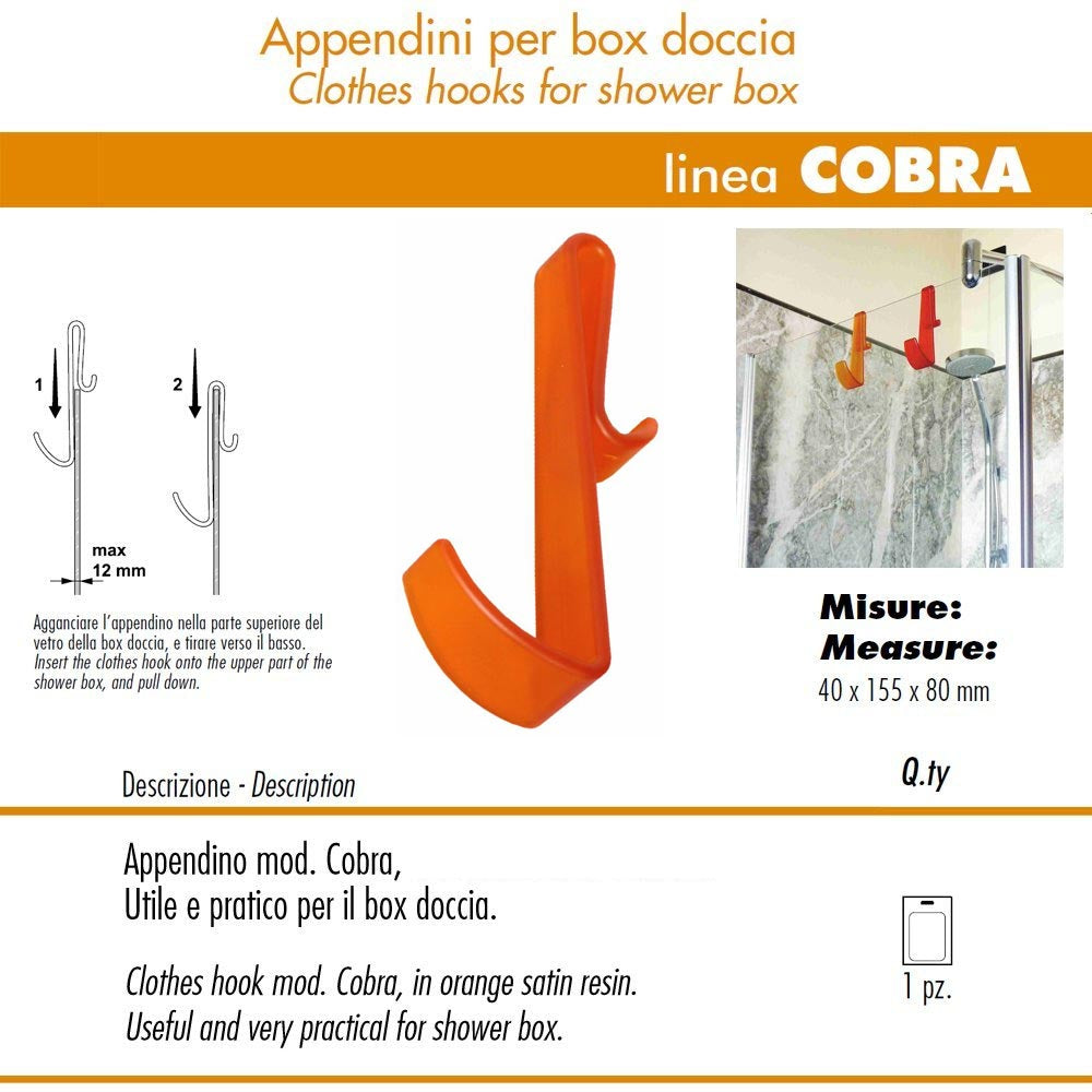 Pika' 1 appendino per box doccia cobra satinato arancione 15,5 centimetri accessorio bagno