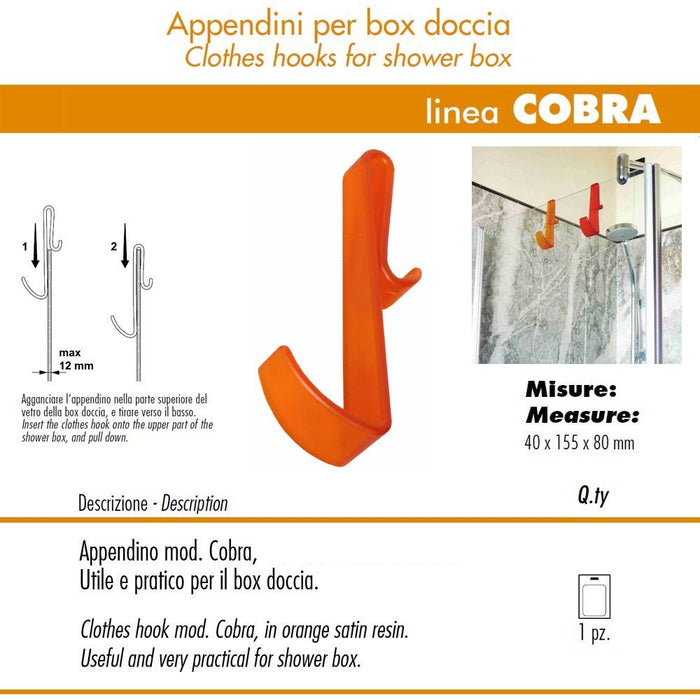 Pika' 1 appendino per box doccia cobra satinato arancione 15,5 centimetri accessorio bagno