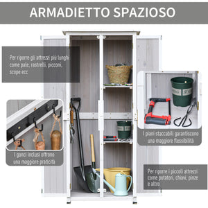 Casetta Box da Giardino 77x58x175 cm Porta Attrezzi in Legno Grigio