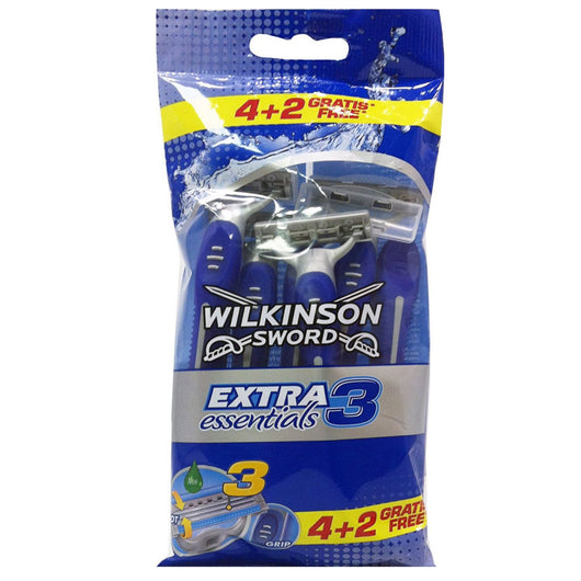 Rasoio tripla lama extra 3 essentials wilkinson confezione da 4+2 rasoi