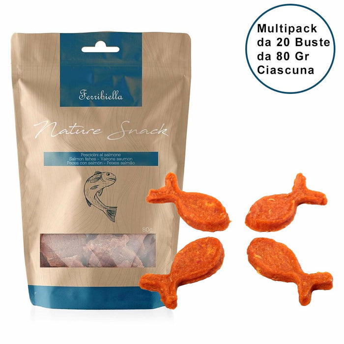 Nature snack per cani ferribiella pesciolini al salmone confezione da 20 buste da 80 gr