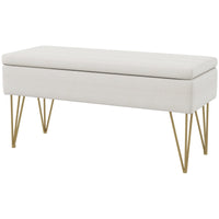 Panca Fondo Letto con Contenitore in Tessuto e Gambe in Acciaio 100x40x49cm Crema