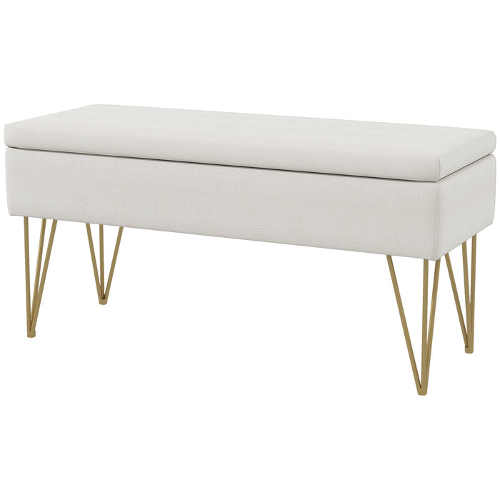 Panca Fondo Letto con Contenitore in Tessuto e Gambe in Acciaio 100x40x49cm Crema