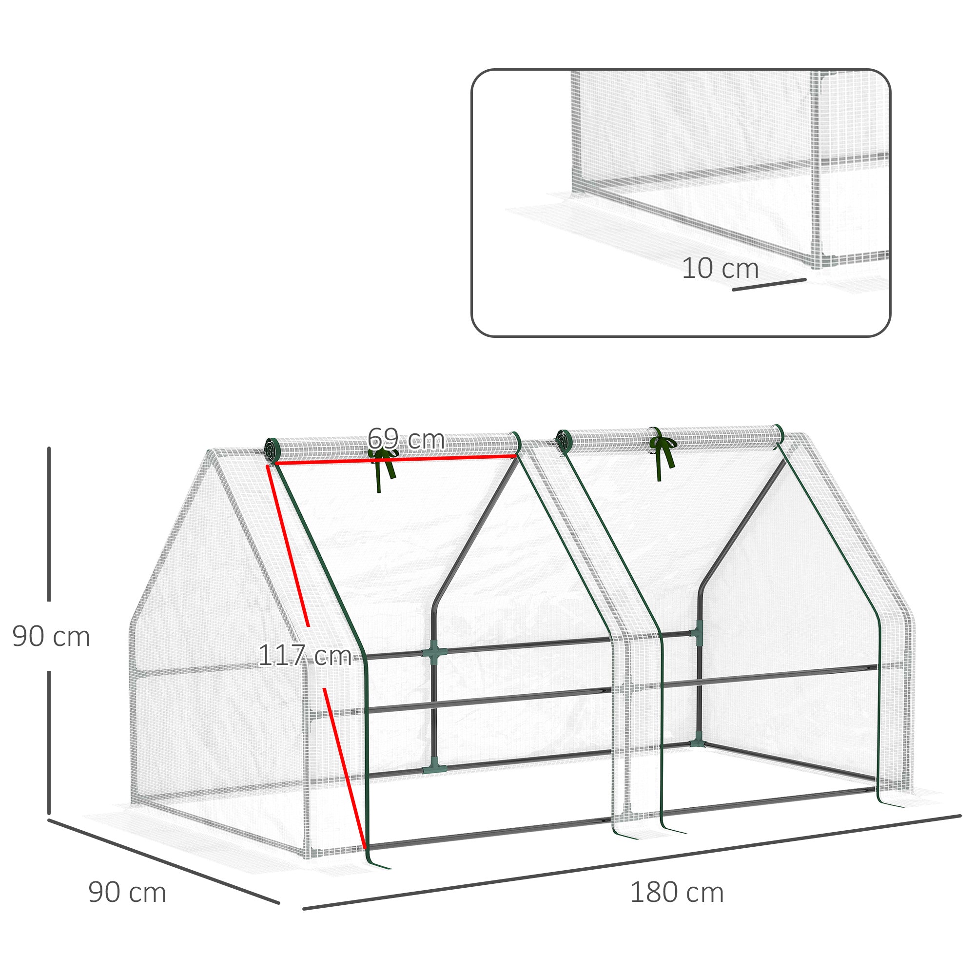 Serra da Giardino 180x90x90 cm Telaio in Acciaio Copertura in PE Rinforzato Bianco