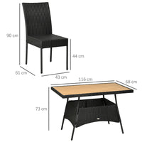 Set Tavolo e 4 Sedie da Giardino in Acciaio e Rattan PE Nero