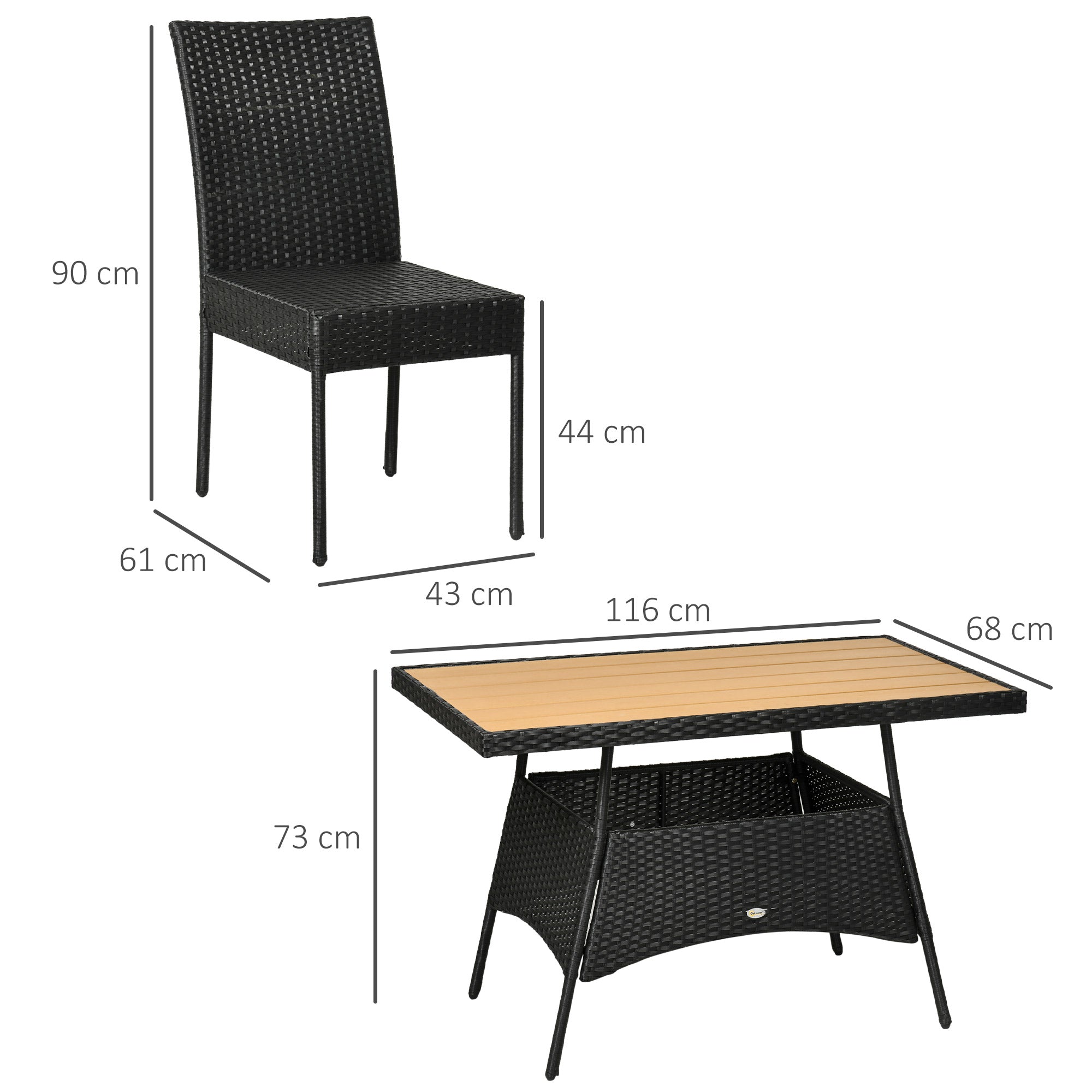 Set Tavolo e 4 Sedie da Giardino in Acciaio e Rattan PE Nero