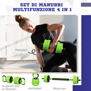 Set Pesi da Palestra 4 in 1 40 Kg Utilizzabili come Kettlebell Manubri e Bilancieri