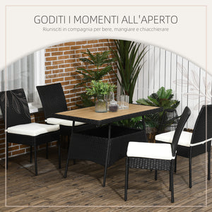 Set Tavolo e 4 Sedie da Giardino in Acciaio e Rattan PE Nero