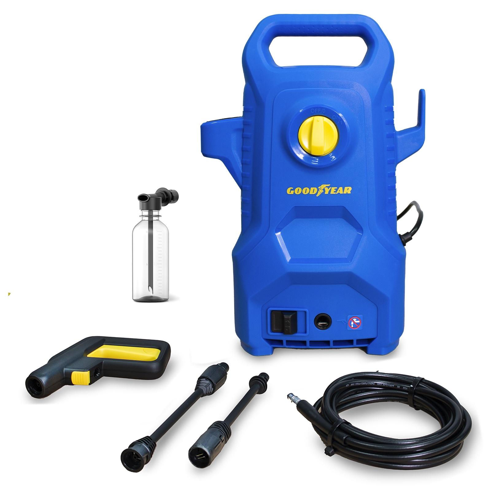 Idropulitrice 1400W 100 Bar 4.5 l/min. Pistola e lancia. Sistema di arresto automatico.Pistola PP.Tubo da 5m Goodyear