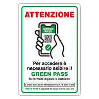 cartello 'accesso con esibizione di green pass' cm 20 x 30 - alluminio 1064036nlm