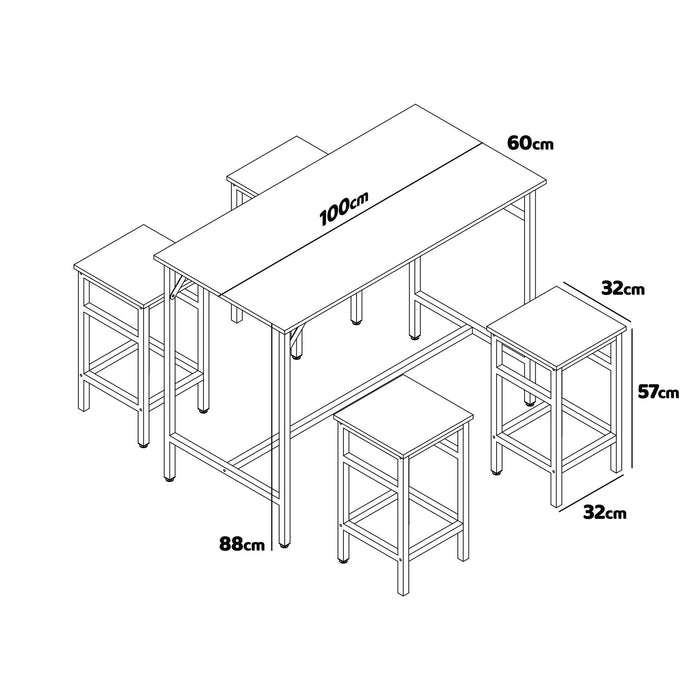 Sabi - Tavolo bar con 4 sgabelli quadrati in stile industriale