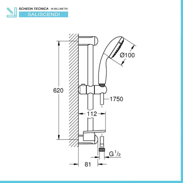 Set Doccia New Tempesta 100 Grohe a 3 getti con Mensola Porta Oggetti