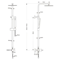 Saliscendi doccia quadrato con doccetta e soffione 30x30 inox - julie