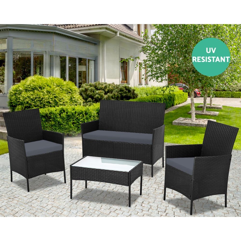 Salotto da giardino in rattan nero WRS008