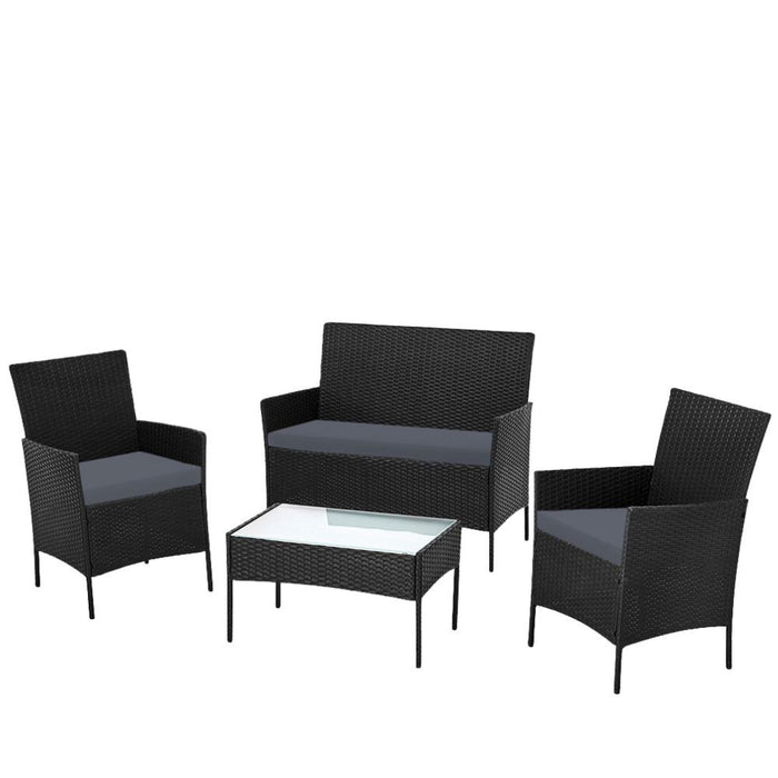 Salotto da giardino in rattan nero WRS008