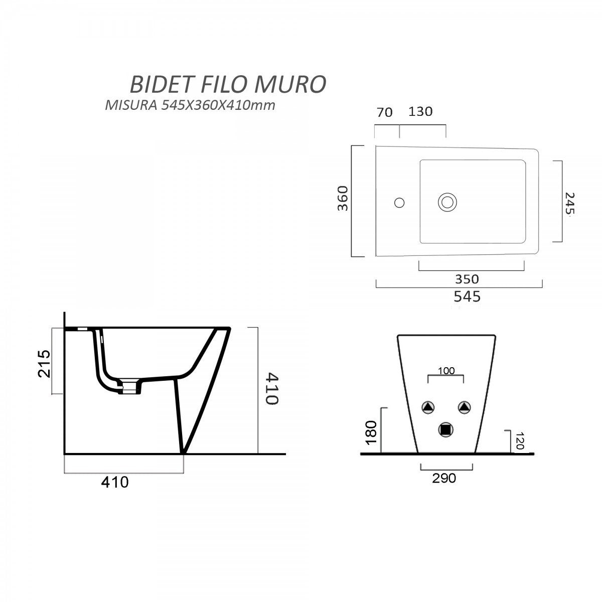 Sanitari a terra filo muro in ceramica bianca con copri vaso frizionato qubo