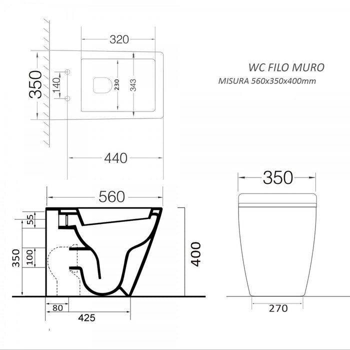 Sanitari a terra filo muro in ceramica bianca con copri vaso frizionato qubo