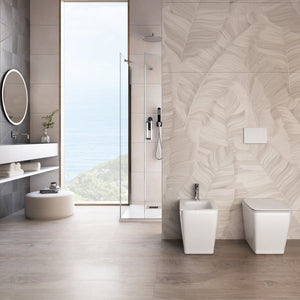 Sanitari a terra filo muro in ceramica bianca con copri vaso frizionato qubo