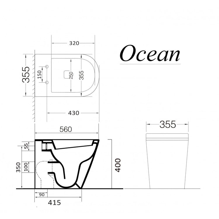 Sanitari a terra filo muro senza brida in ceramica bianca ocean