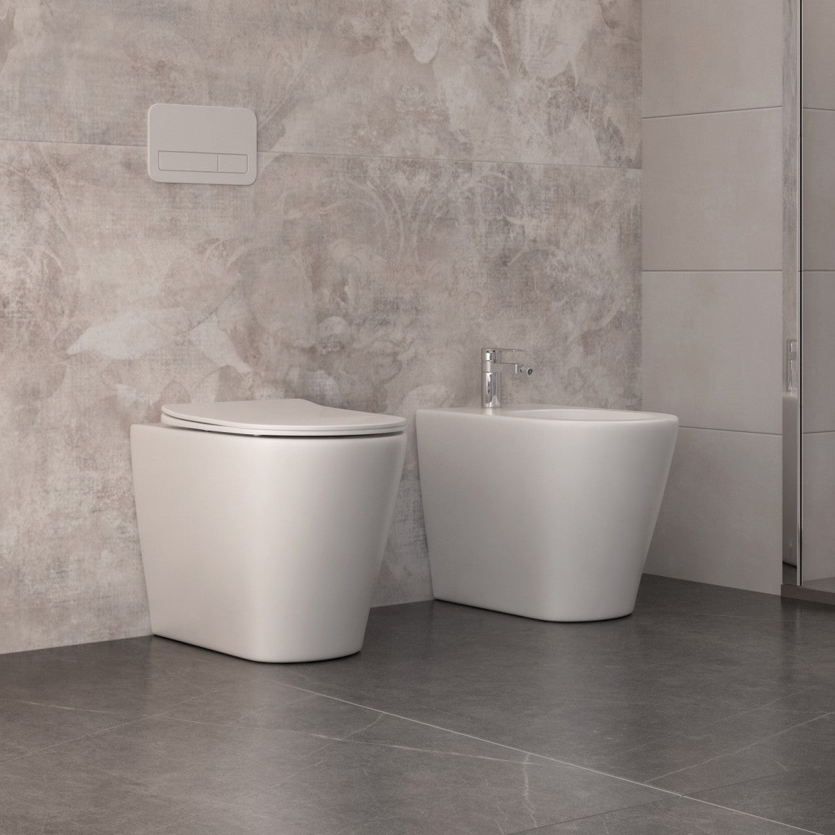 Sanitari a terra filo muro senza brida in ceramica bianca ocean