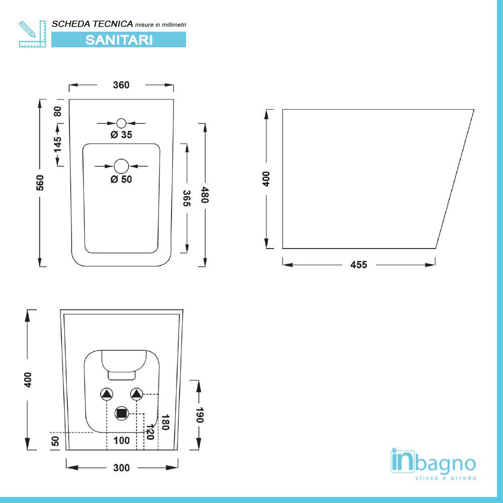 Sanitari a terra Malaga rimless wc + bidet + copriwc softclose