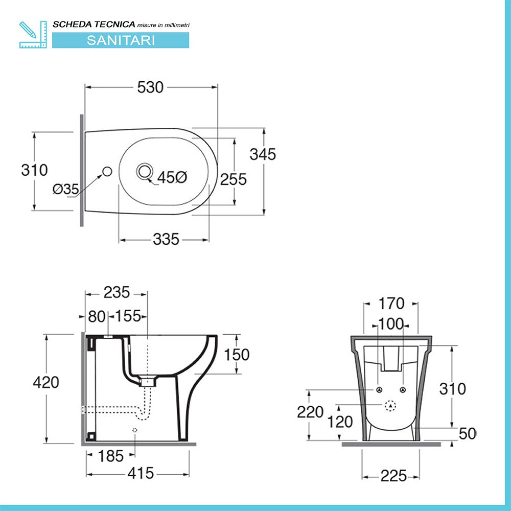 Sanitari filo muro Azzurra serie Pratica con copriwater rallentato