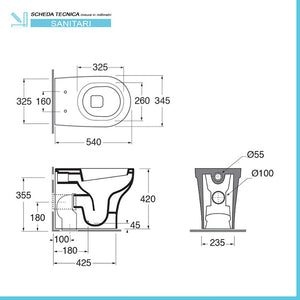 Sanitari filo muro Azzurra serie Pratica con copriwater incluso