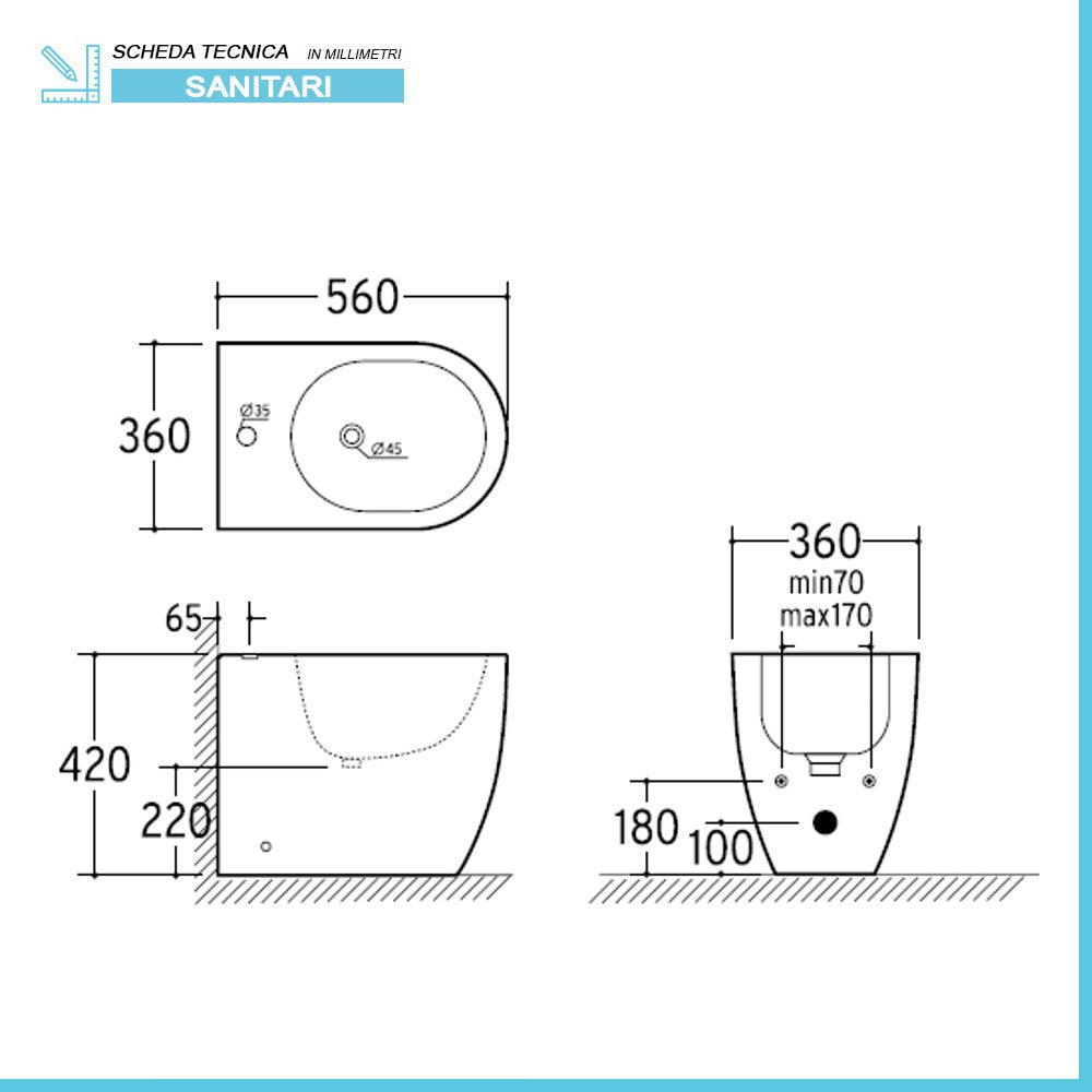 Sanitari filomuro con scarico traslato e copriwater soft-close Flan