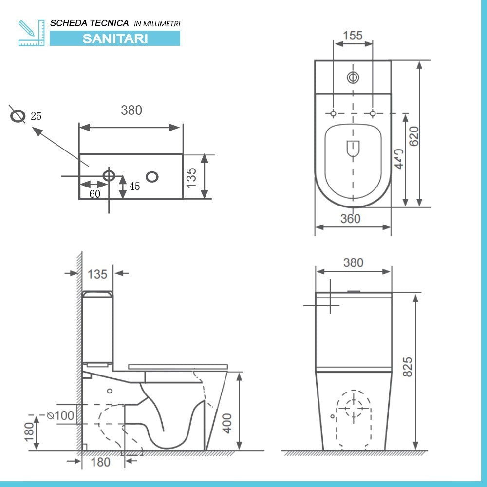 Sanitari filomuro monoblocco Rimless bianco con sedile copriwc Tygo