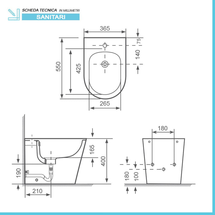 Sanitari filomuro monoblocco Rimless bianco con sedile copriwc Tygo